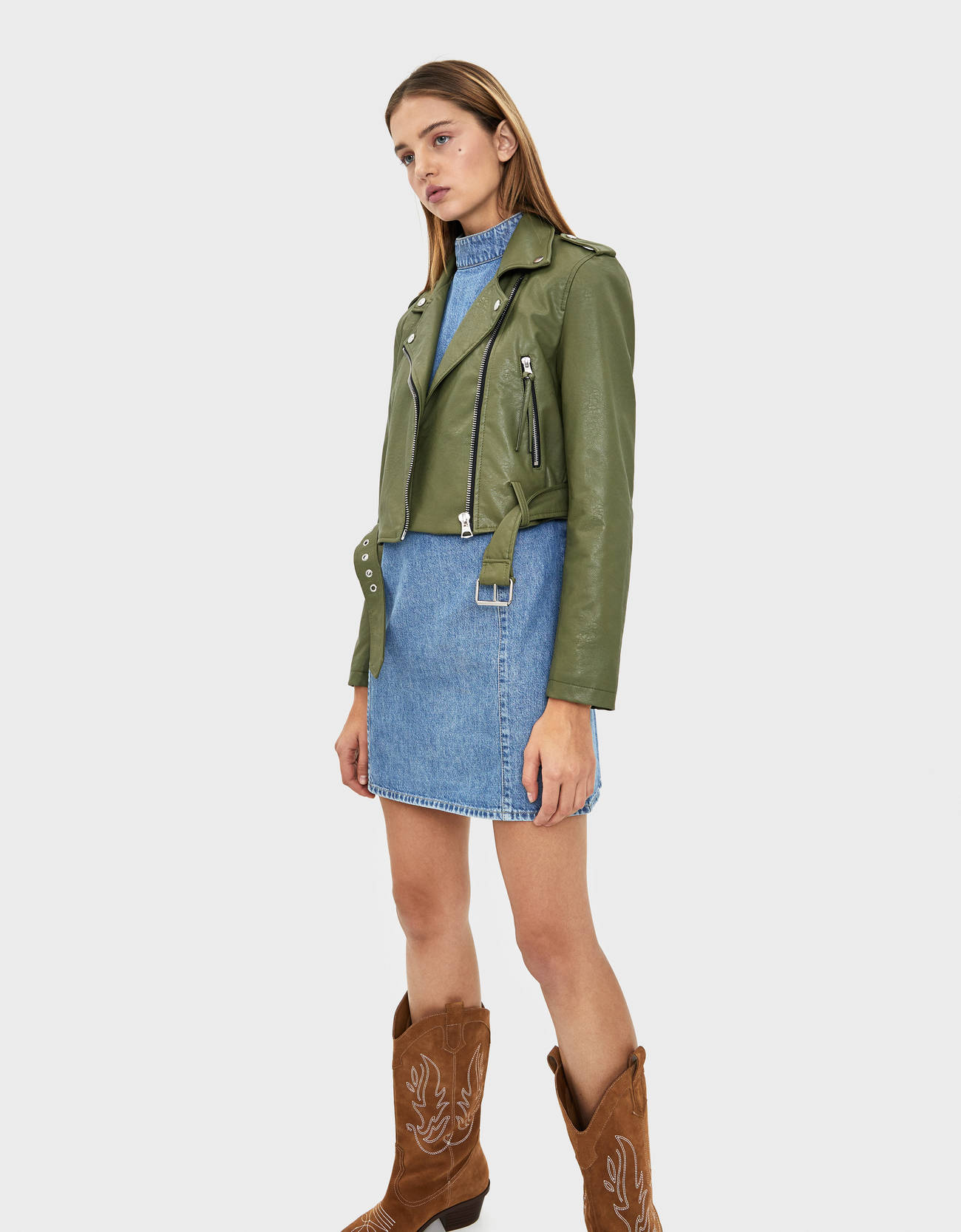 Bershka Suni deri crop biker ceket 10 Bershka Suni deri crop biker ceket 11