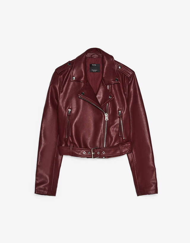 bershka burgundy leather jacket