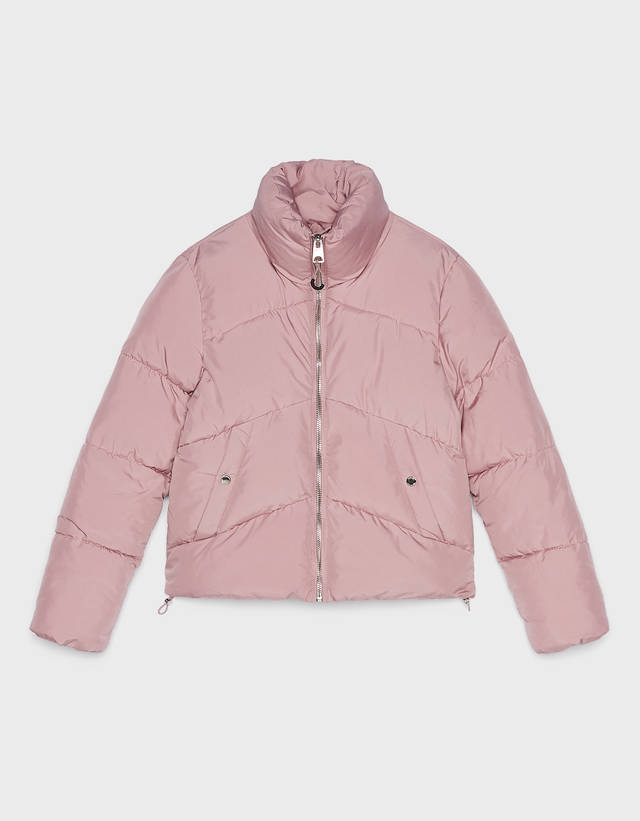 pink puffer jacket bershka