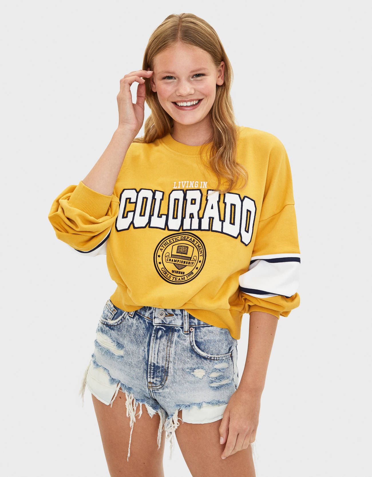 Distressed-effect denim shorts - null 