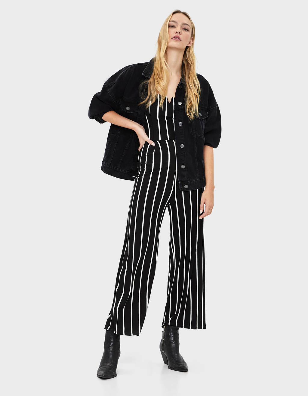 bershka black and white jumpsuit
