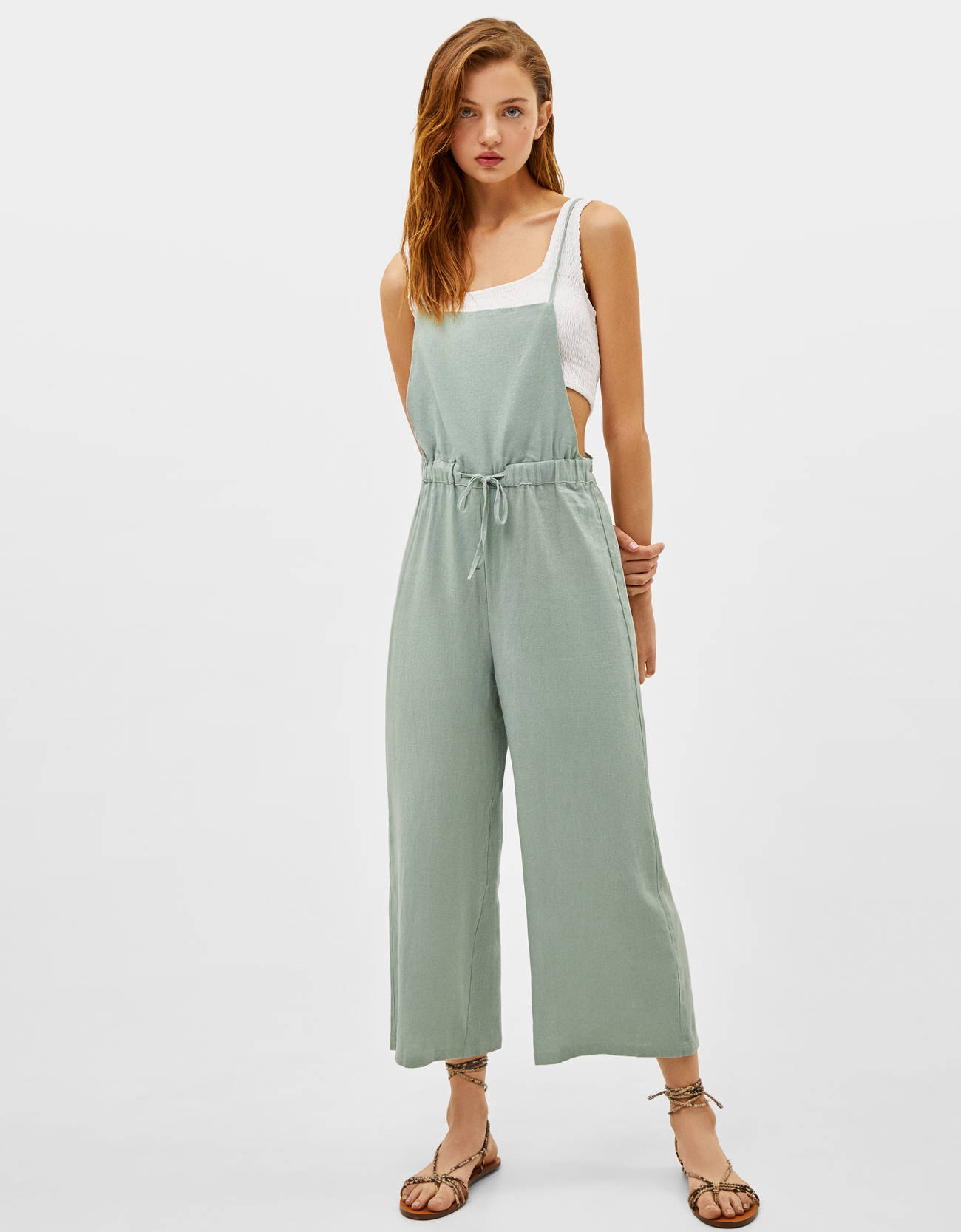 bershka jumpsuit beige