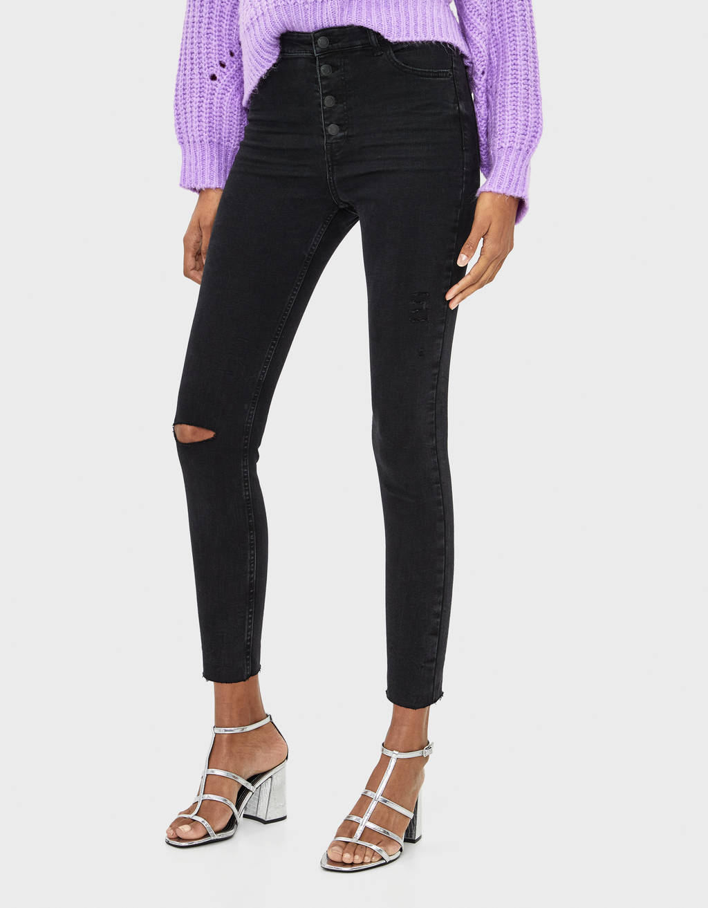 High Waist Button Front Jeans Jeans Bershka Cyprus