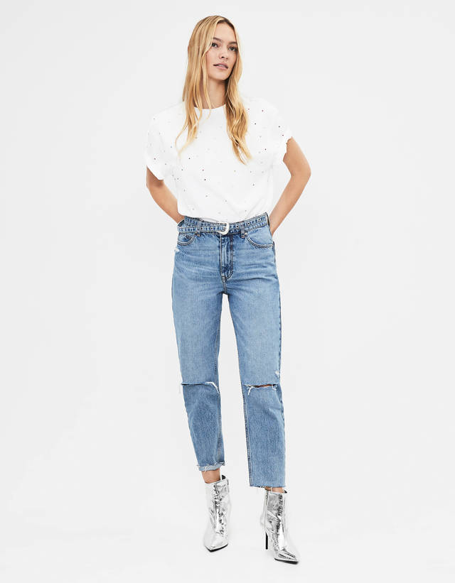 Mom jeans with belt - null - Bershka 