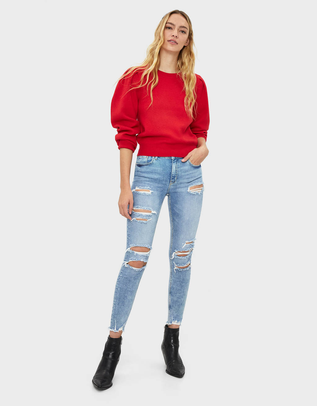 Low waist skinny jeans with rips - Denim Collection - Bershka Kosovo