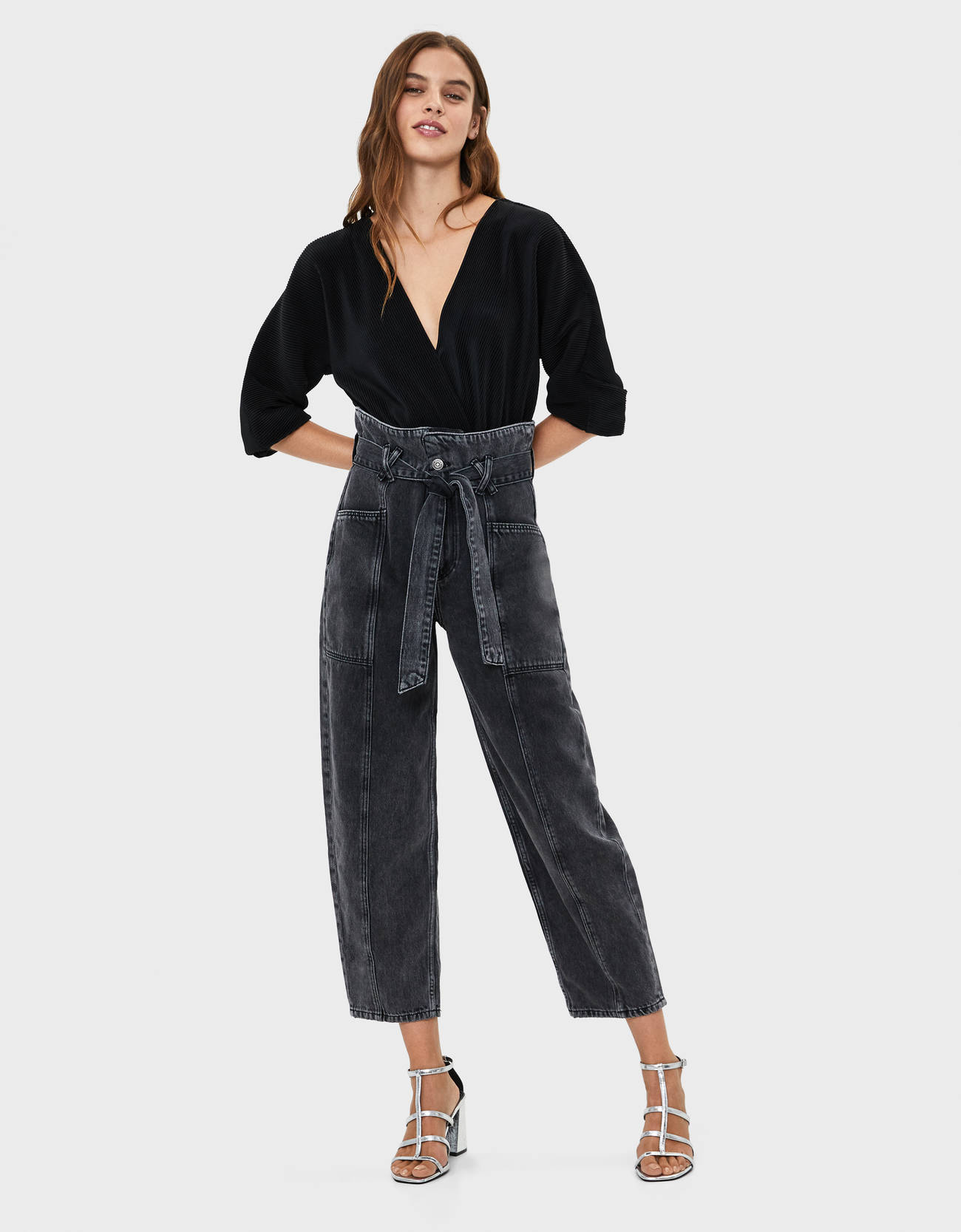 Balloon fit jeans with tie belt - null - Bershka Kosovo