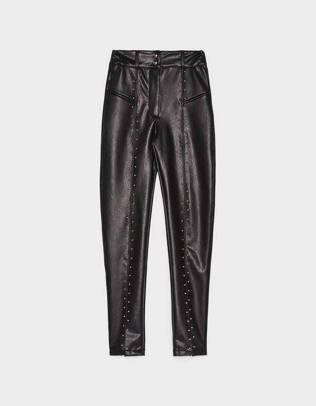 Faux leather trousers with studs - null 