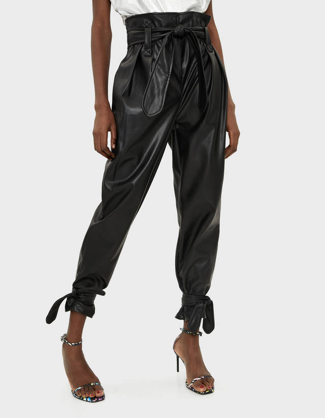 bershka faux leather joggers