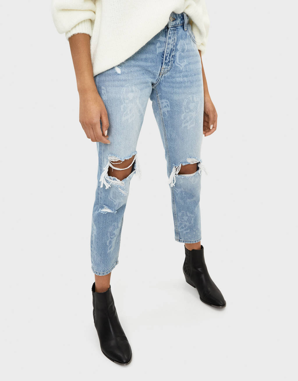 Boyfriend jeans with laser print - null - Bershka Kosovo