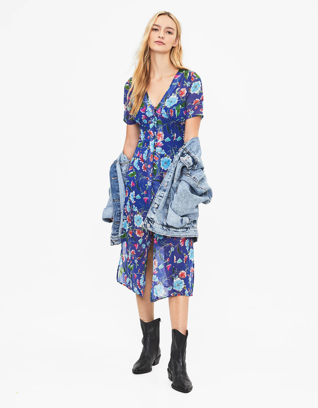 bershka printed midi dress