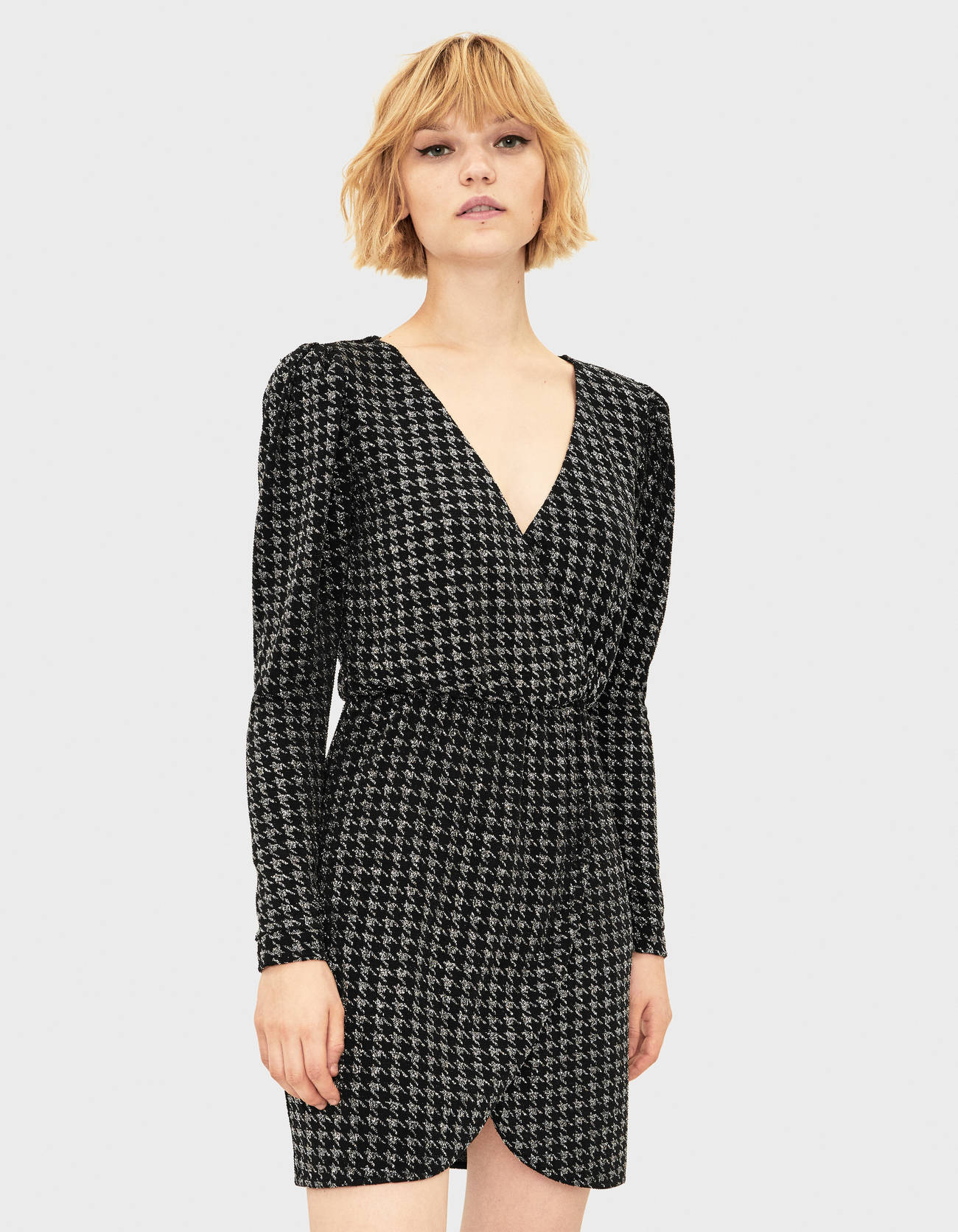 Korte Jurk Met Pied De Poule Party Collection Bershka Netherlands