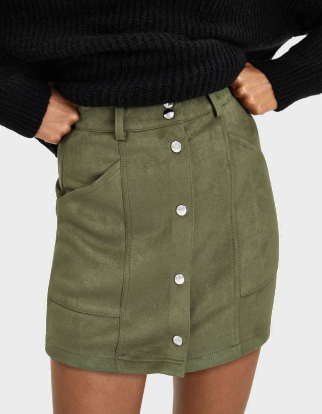 button down brown skirt