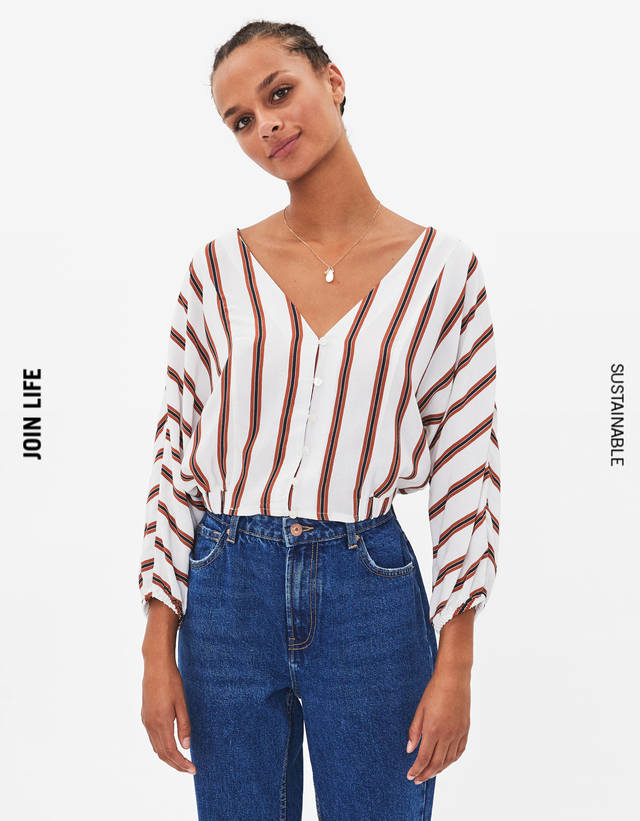 Camisa de rayas con nudo - High Waist - Bershka Mexico