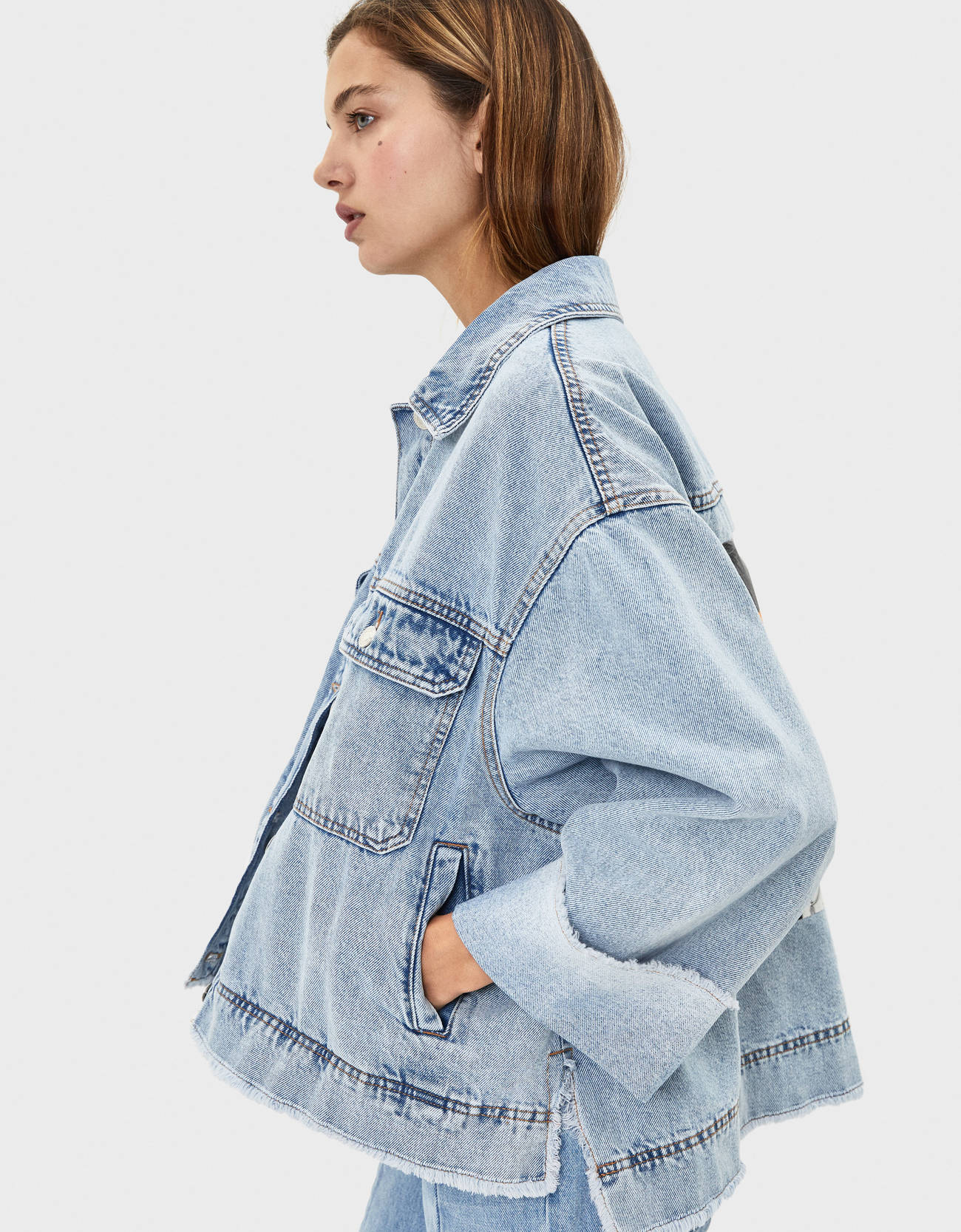 oversized denim jacket with hood