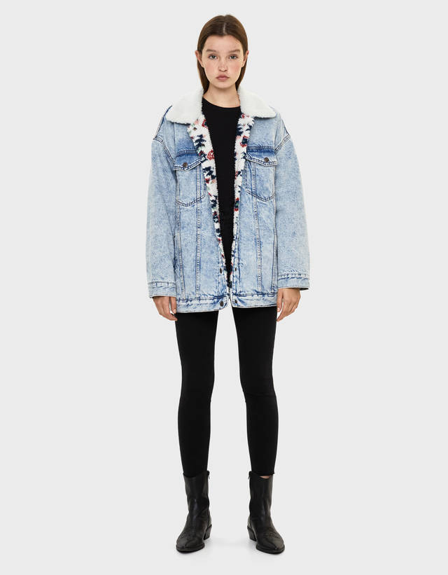 Denim jacket with faux shearling - null 