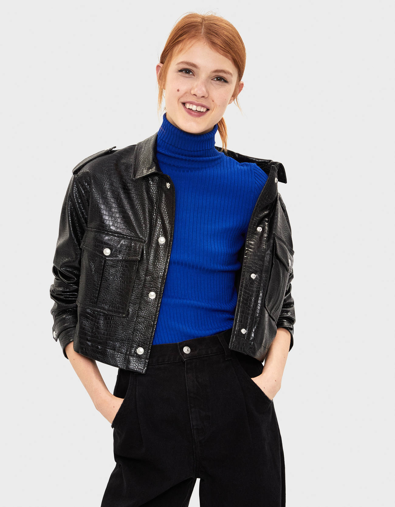 bershka blue leather jacket