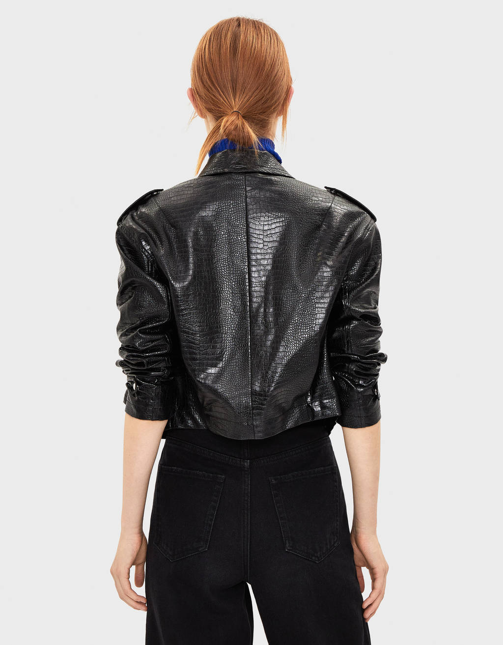 Download Faux leather mock croc jacket - Woman | Bershka