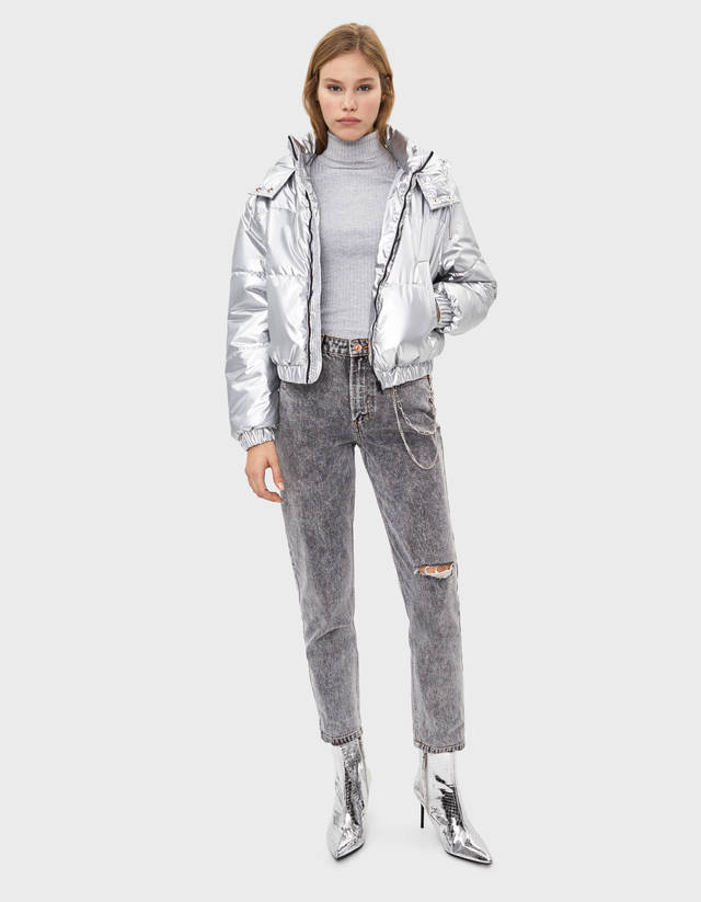 Metallic puffer jacket - null - Bershka 