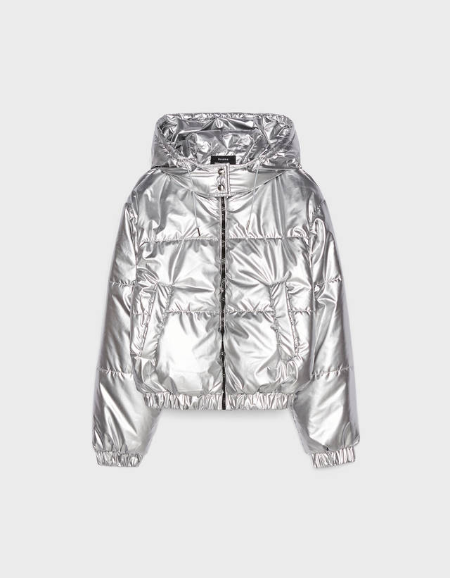 Metallic puffer jacket - null - Bershka 