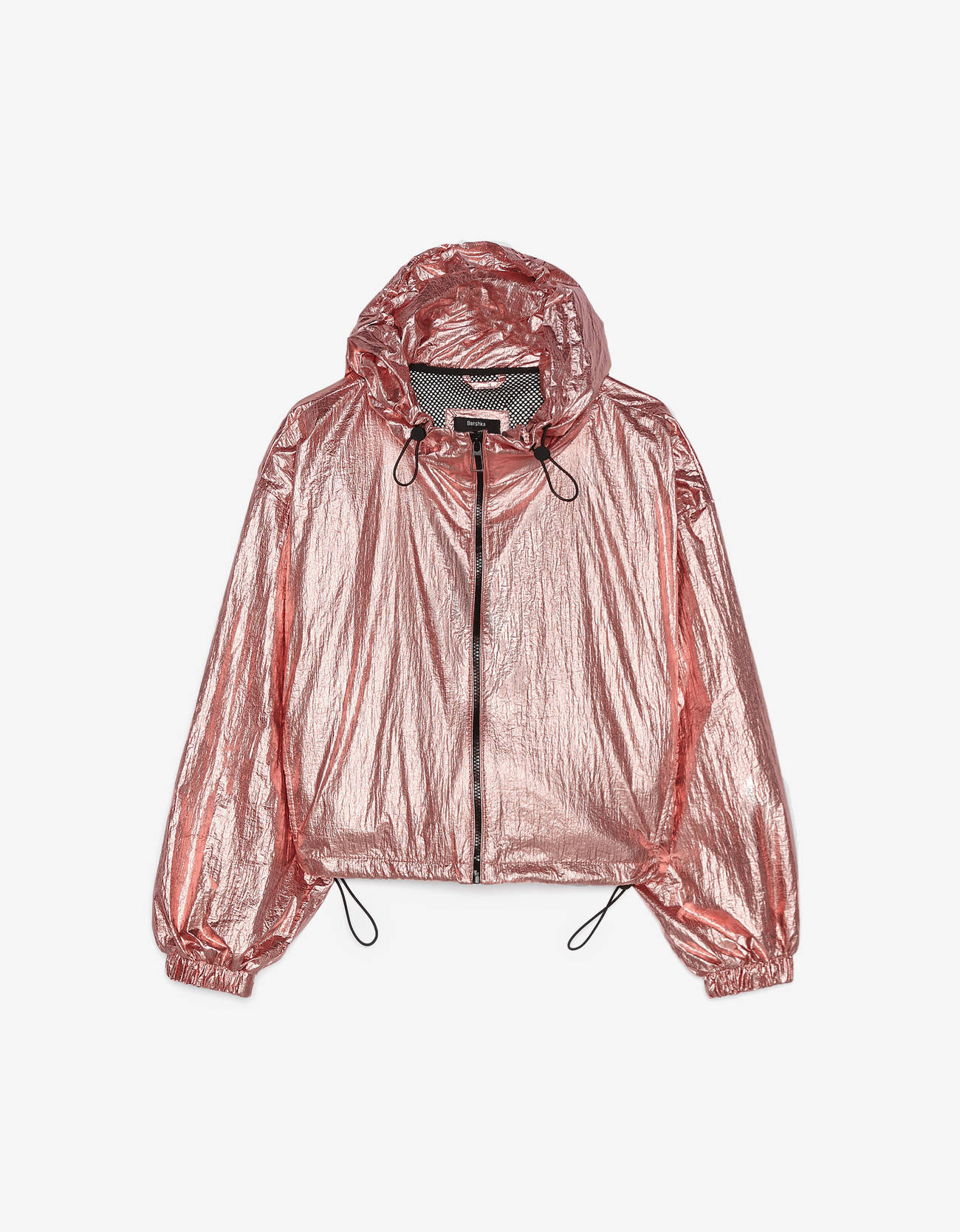 Нейлоновая куртка с металлизированной отделкой Розовый Bershka
