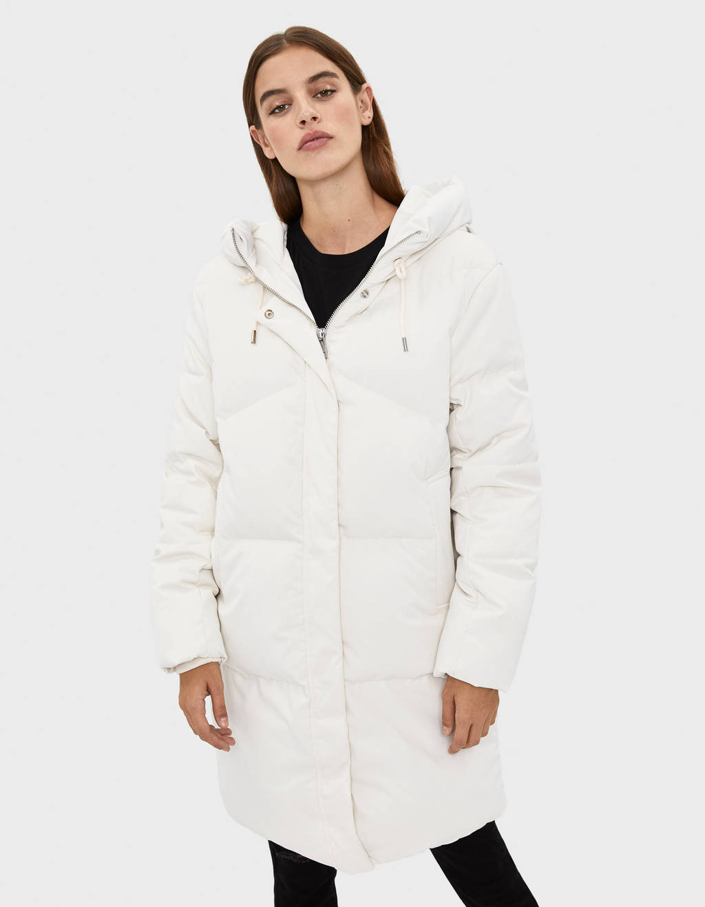 hooded long puffer coat