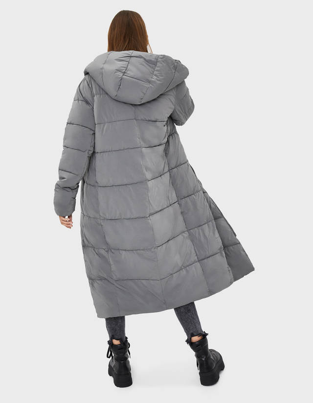 hooded maxi puffer coat