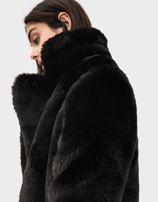 Faux fur plush coat - null - Bershka Poland
