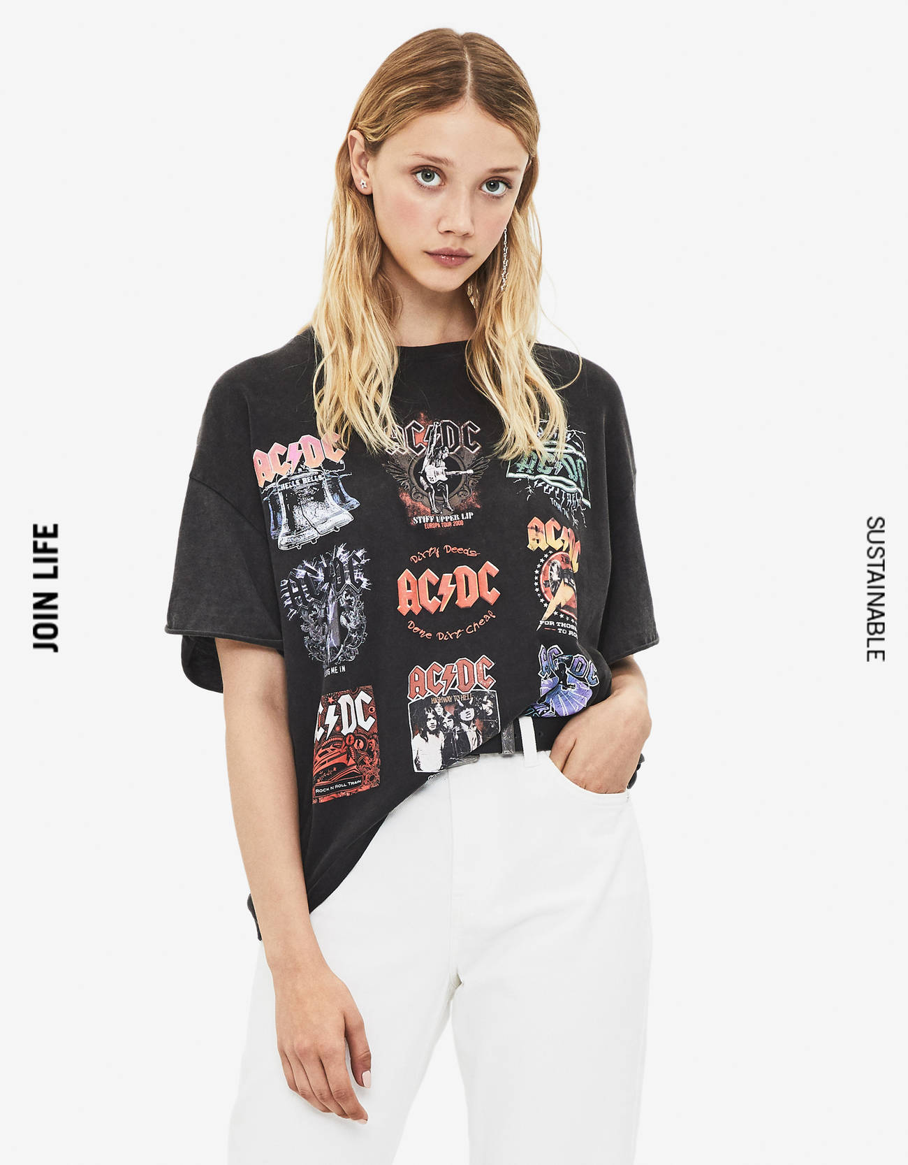 Ac Dc Print T Shirt Bags Bershka Malta