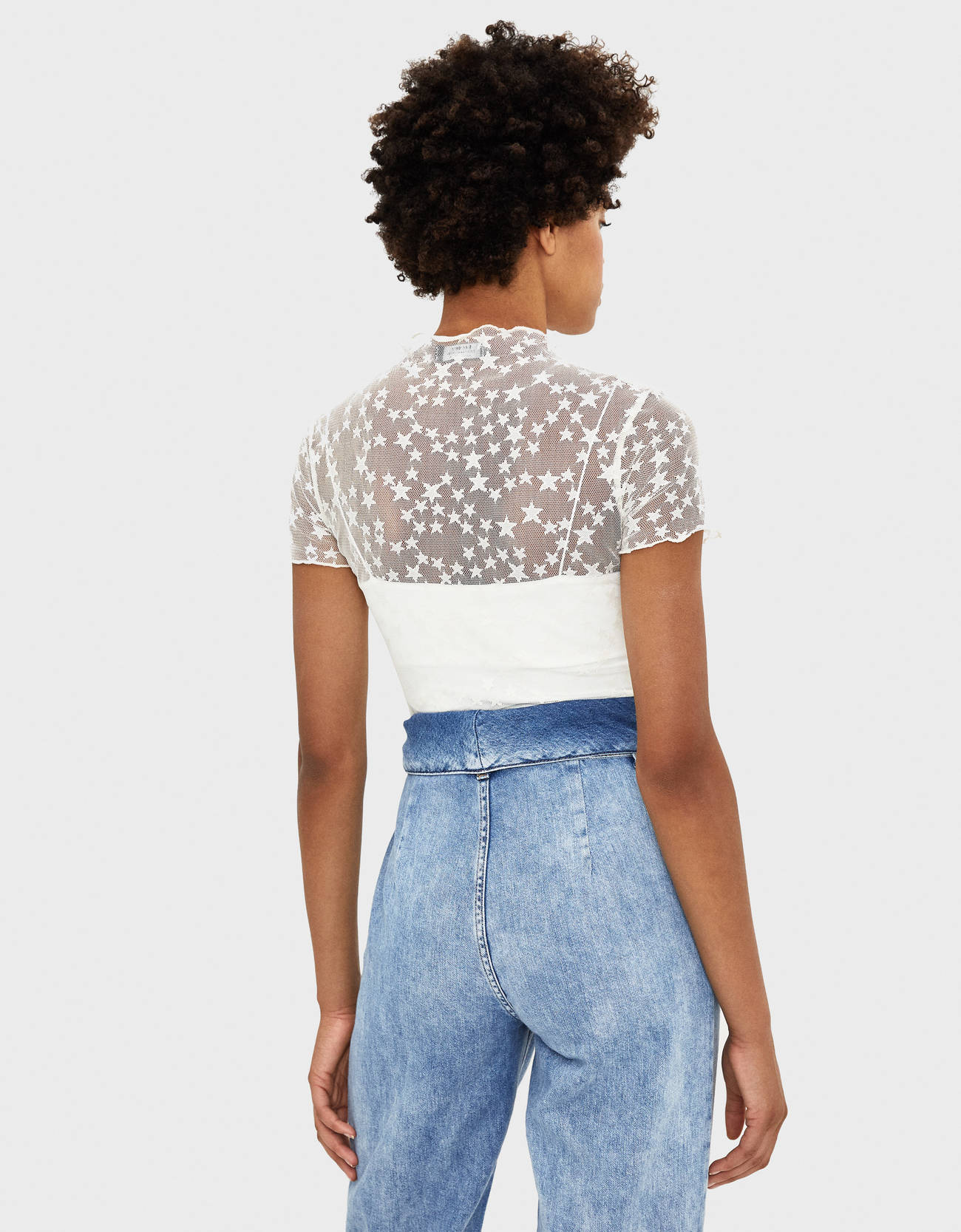 Bershka Puantiye desenli fileli t-shirt 0 Bershka Puantiye desenli fileli t-shirt 1