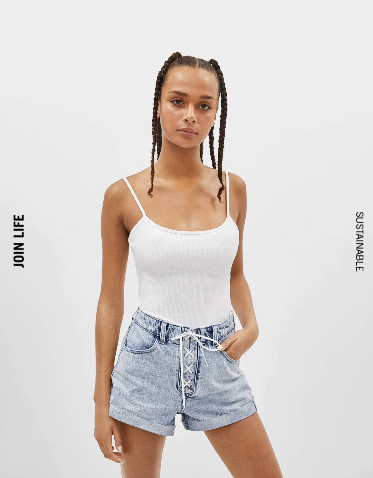 Tie-up denim shorts - null - Bershka Spain