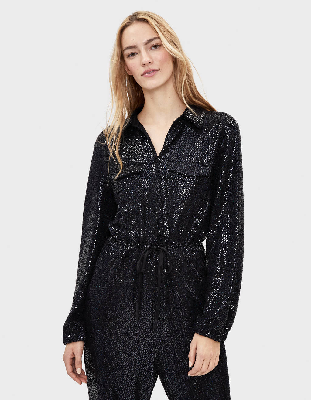 Cargo jumpsuit with mirrored sequins - Woman | Bershka