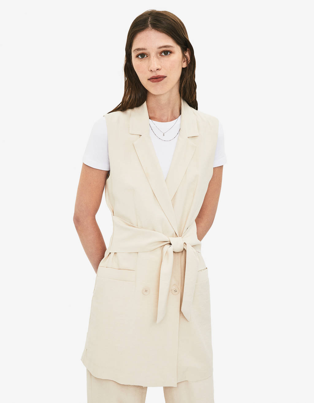 Gilet Jurkje Met Riem Jurken Bershka Netherlands