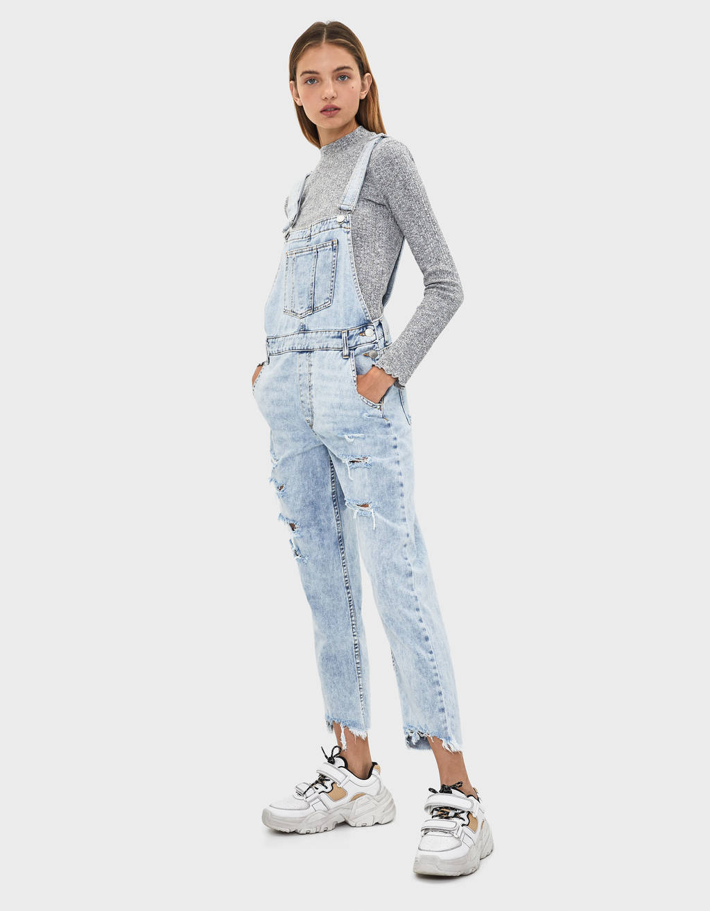 Long denim dungarees - Long - Bershka 