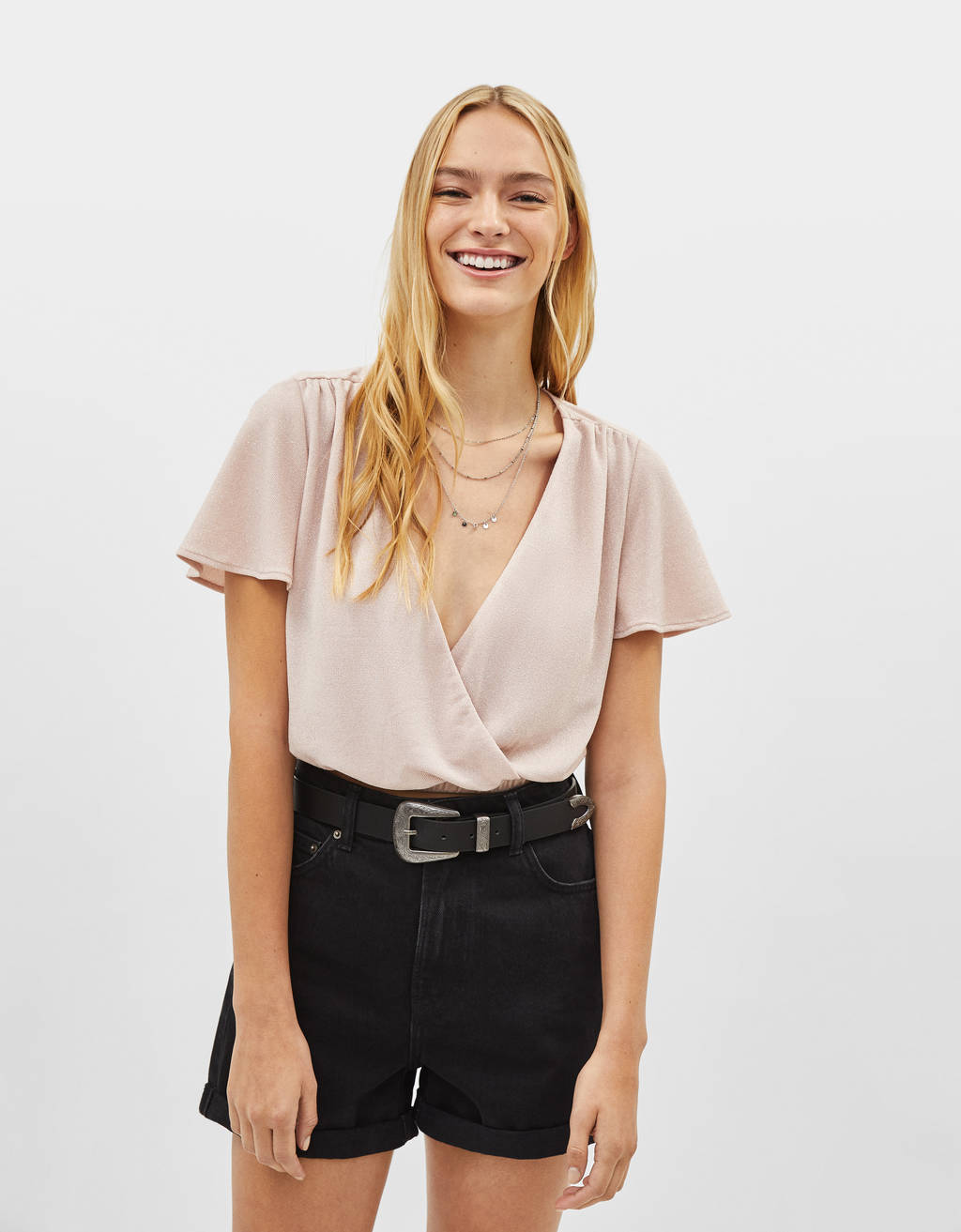 Metallic Thread Cut Out T Shirt