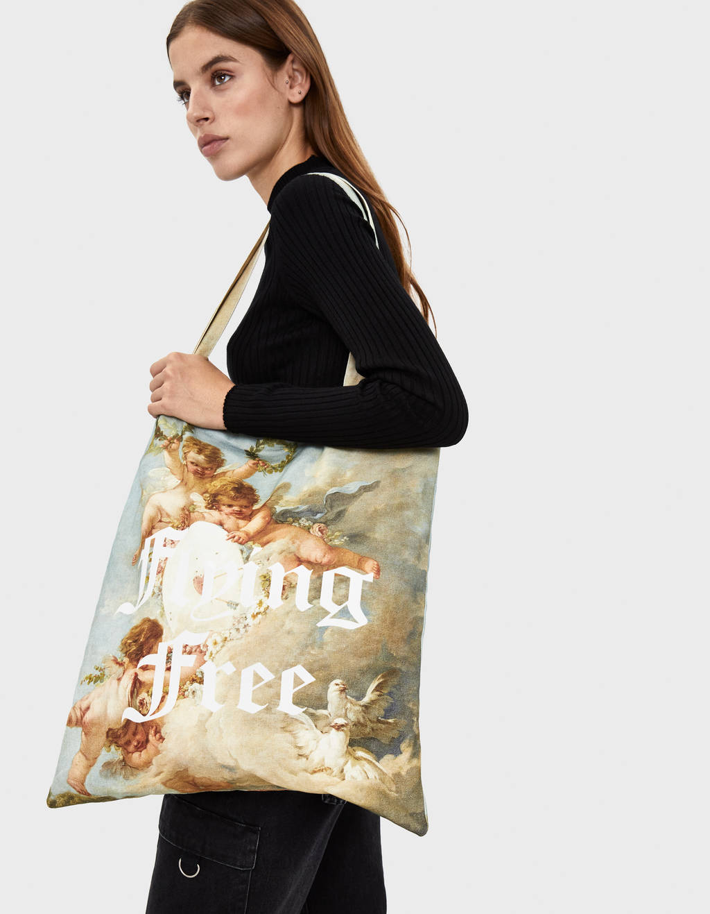 Angel Print Tote Bag Accessories Bershka Netherlands