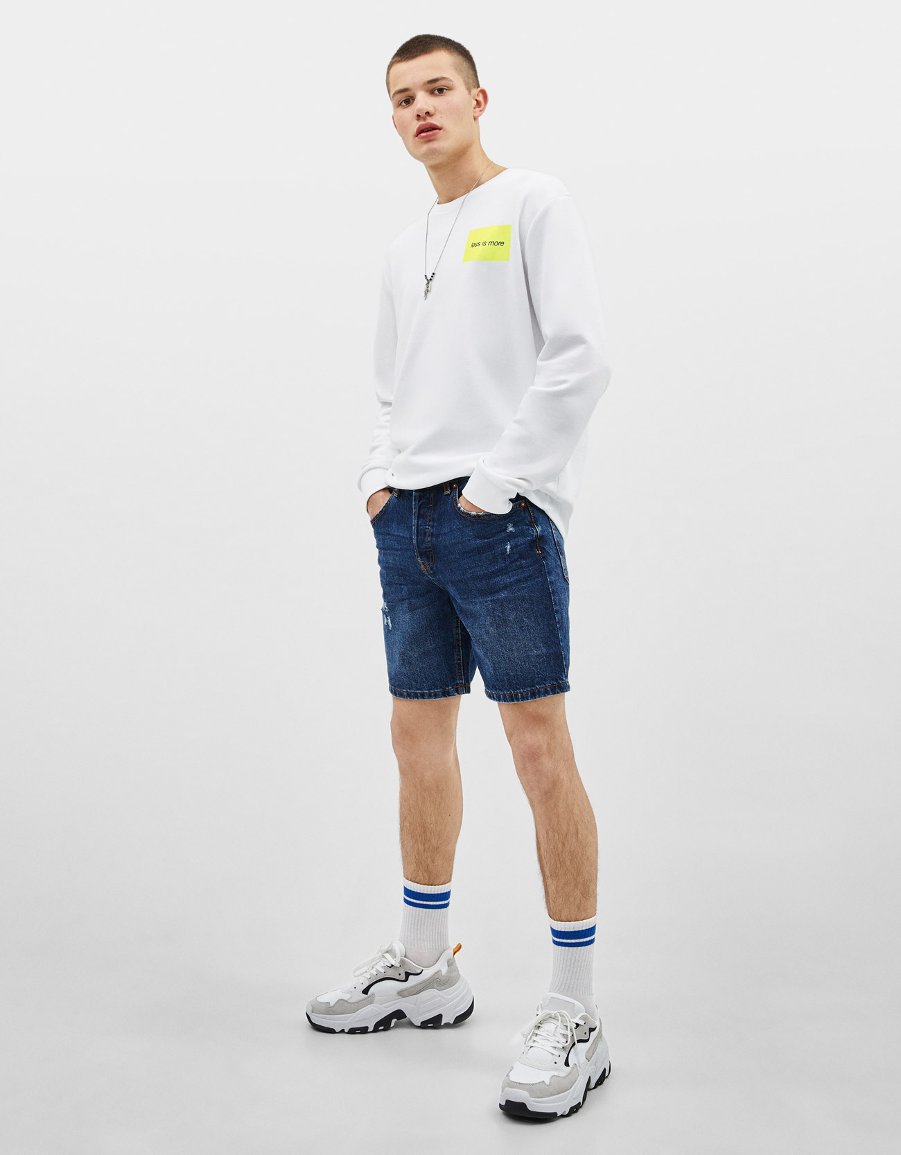 Slim fit denim Bermuda shorts - null 