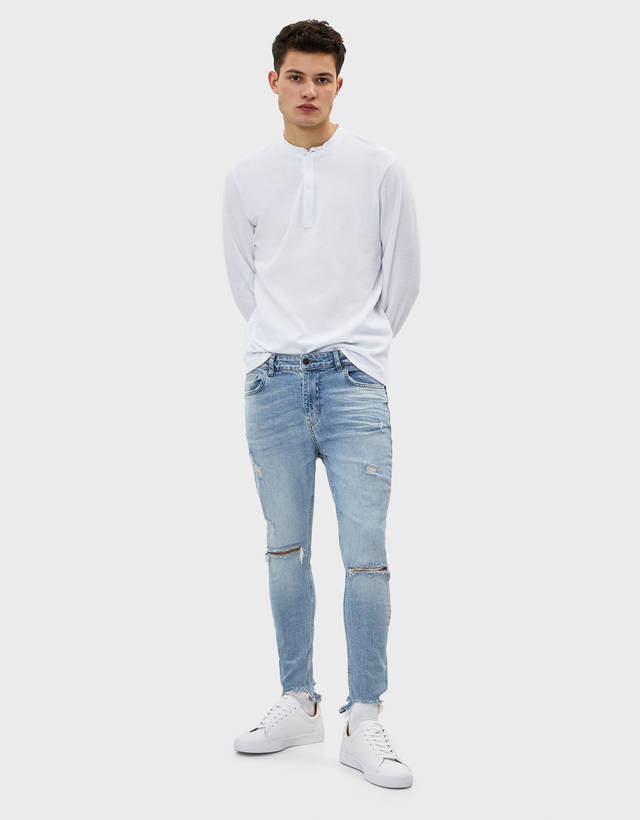 Ripped skinny jeans - Jeans - Bershka 