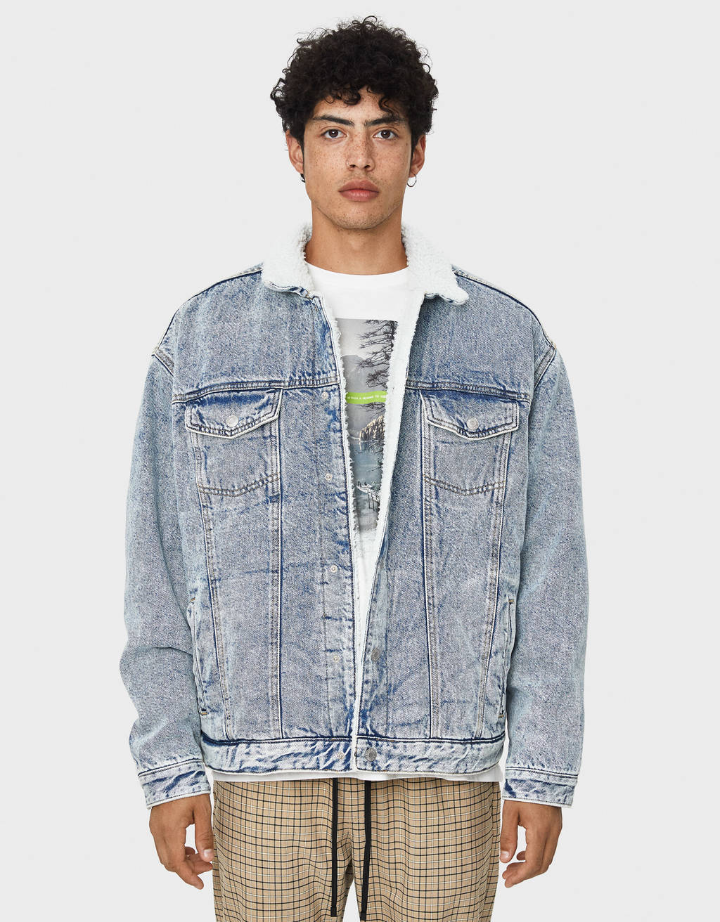 faux shearling and denim jacket