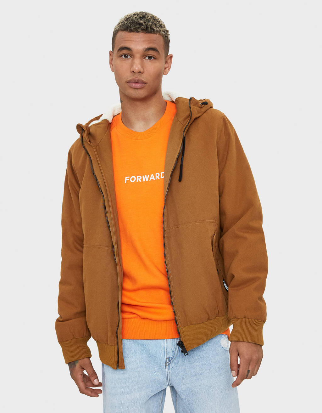 Cotton jacket with hood Man Bershka