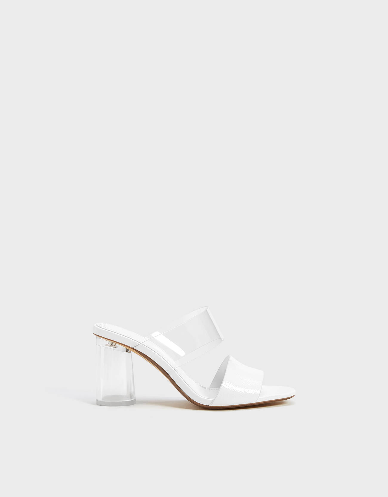 Heeled sandals with vinyl detail - null 