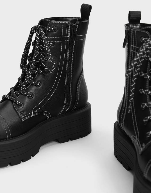 bershka white platform boots