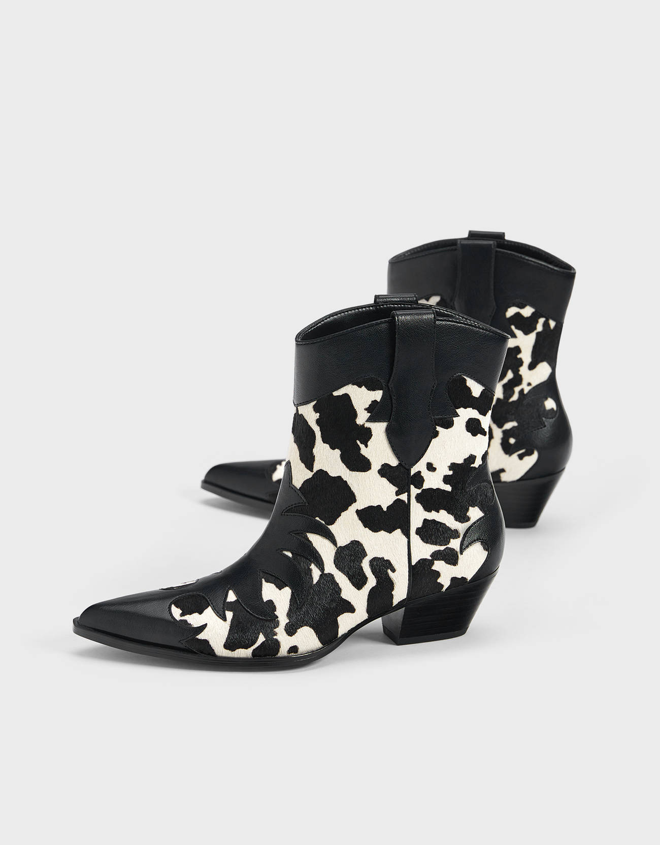 bershka square toe flat western boot in black