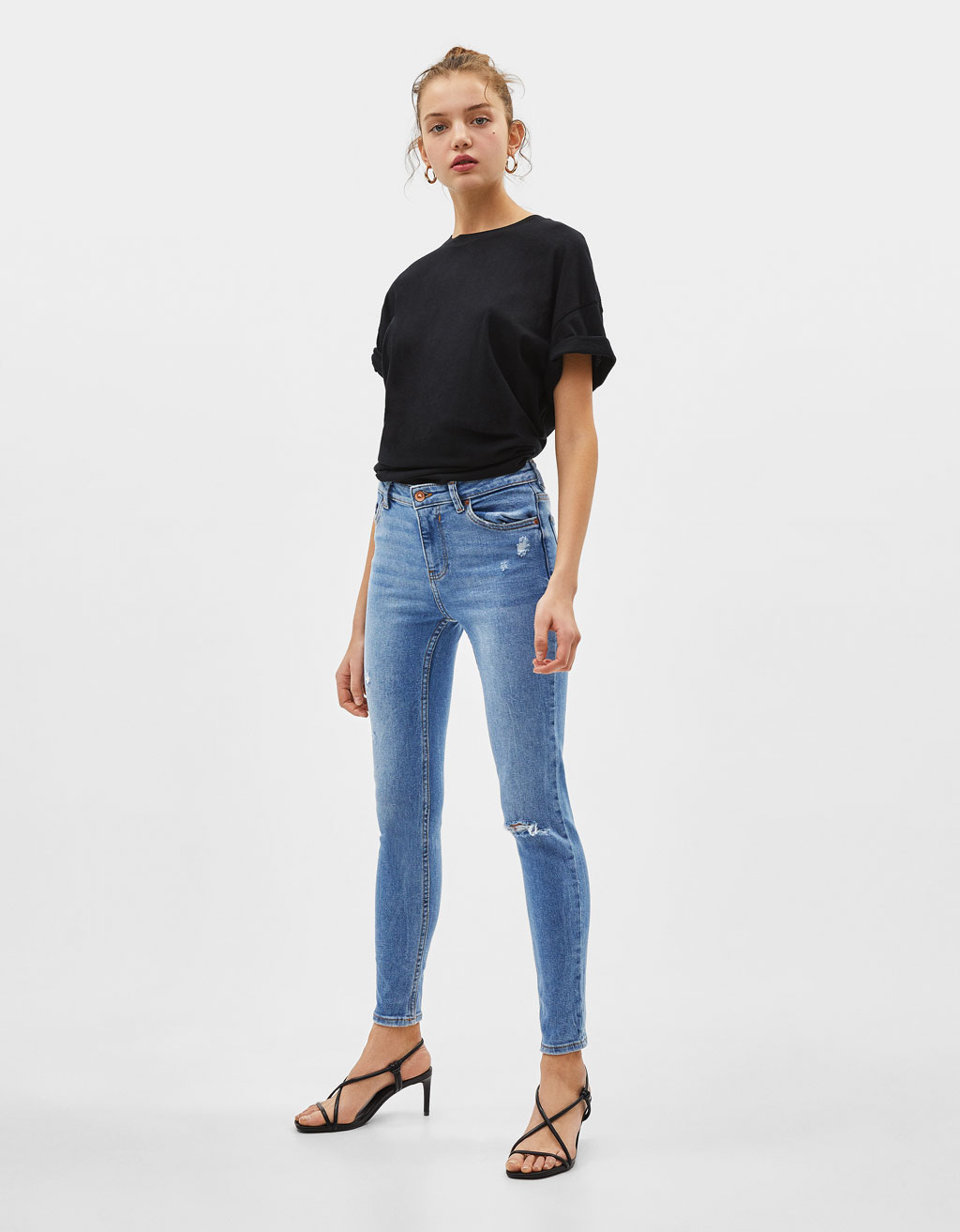 Pink Shirt Black Ripped Pants Girl