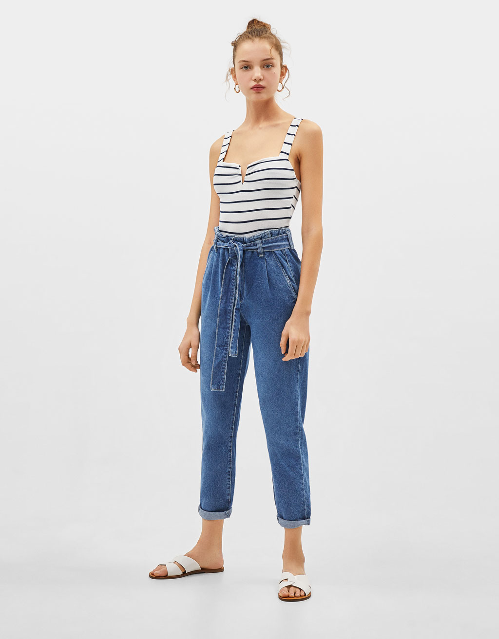 Bershka high waist jeans with denim belt Nordstrom bershka high waist jeans with denim belt