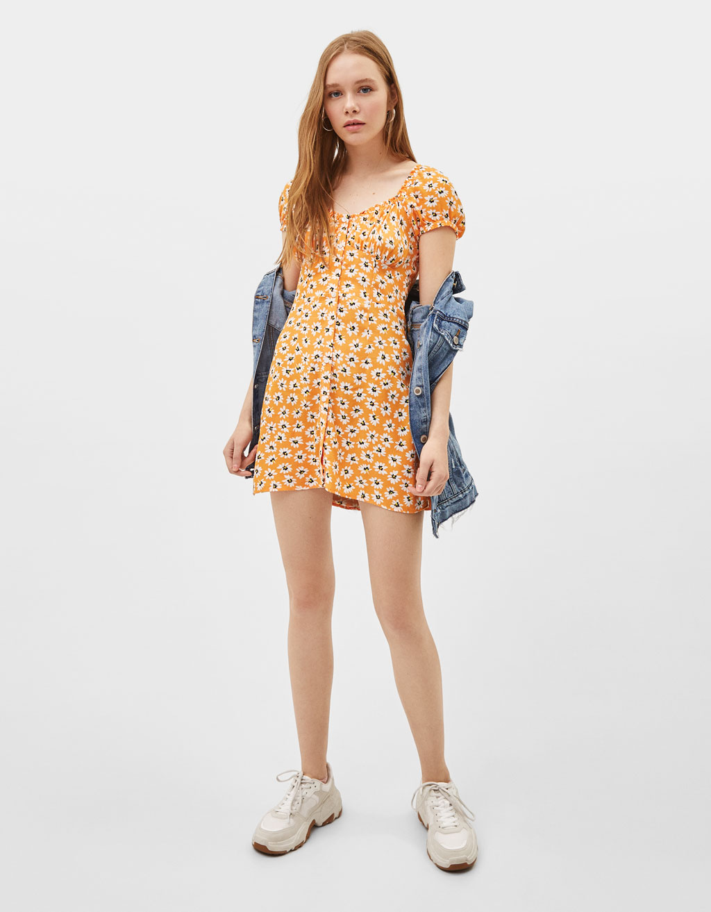 bershka orange floral dress