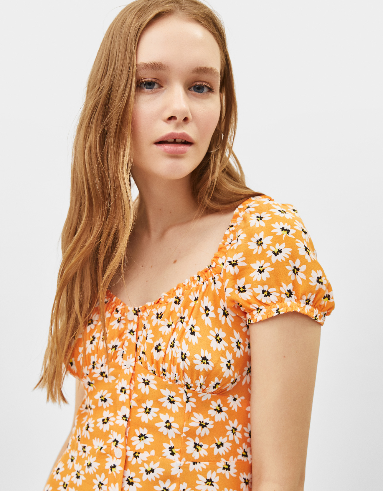 bershka orange floral dress