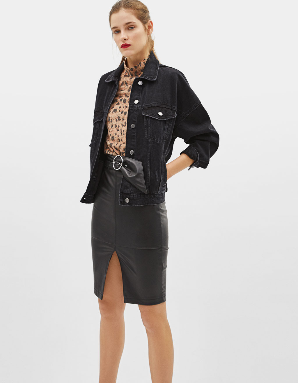 Faux leather midi skirt - New - Bershka Bosnia and Herzegovina