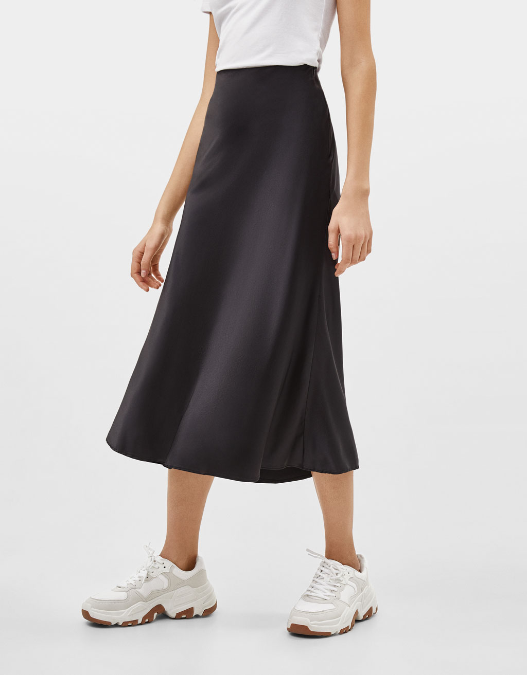 Satin midi skirt