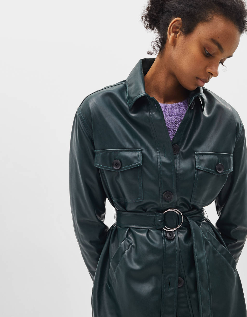 Jackets Collection Women Bershka United States Faux Leather Overshirt