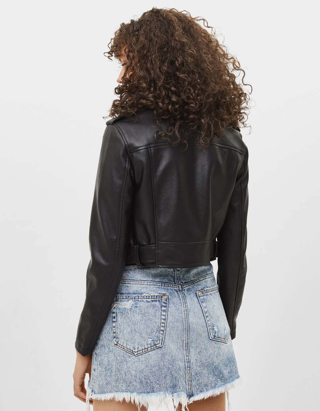 Cropped Faux Leather Biker Jacket Trench Coat Bershka Kosovo